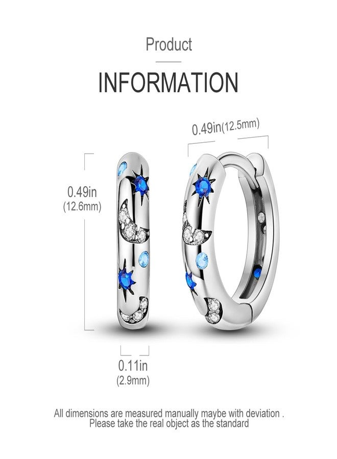 NARMO Moon Hoop 925 Sterling Silver Earrings for Women Small Tiny Star Hoop Earrings - Image 4